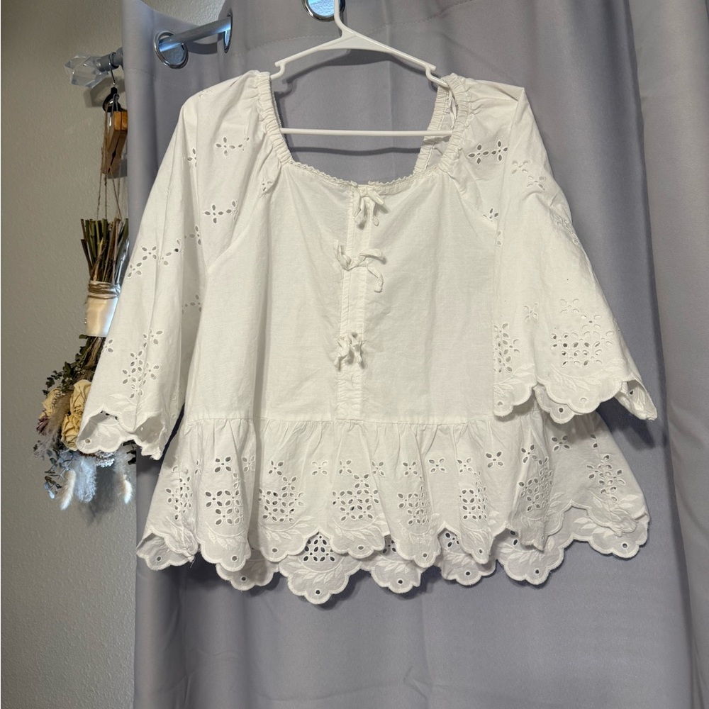 Chic White Eyelet Lace Blouse